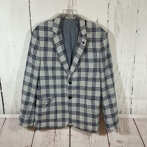 Zara Blazer Jacket Men 42 Textured Plaid Boardroom Preppy Office Career Academia